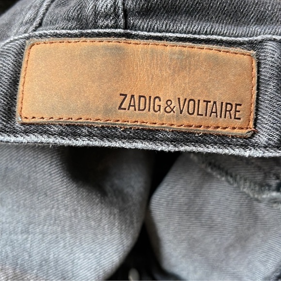 Zadig & Voltaire Kioky Gris Love Now Embroidered Collarless Denim Jacket Black S - Picture 13 of 14